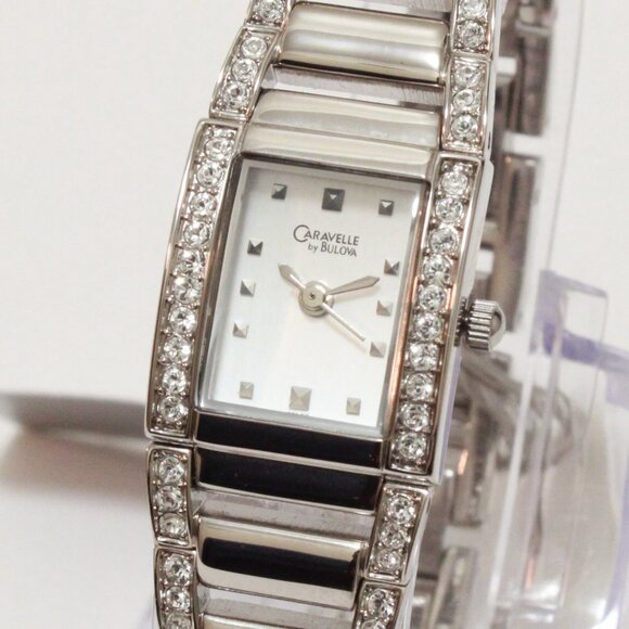 Caravelle Ladies Dress Watch By Bulova 56 Crystal Embedded Bezel & Bracelet 17mm - Picture 7 of 11